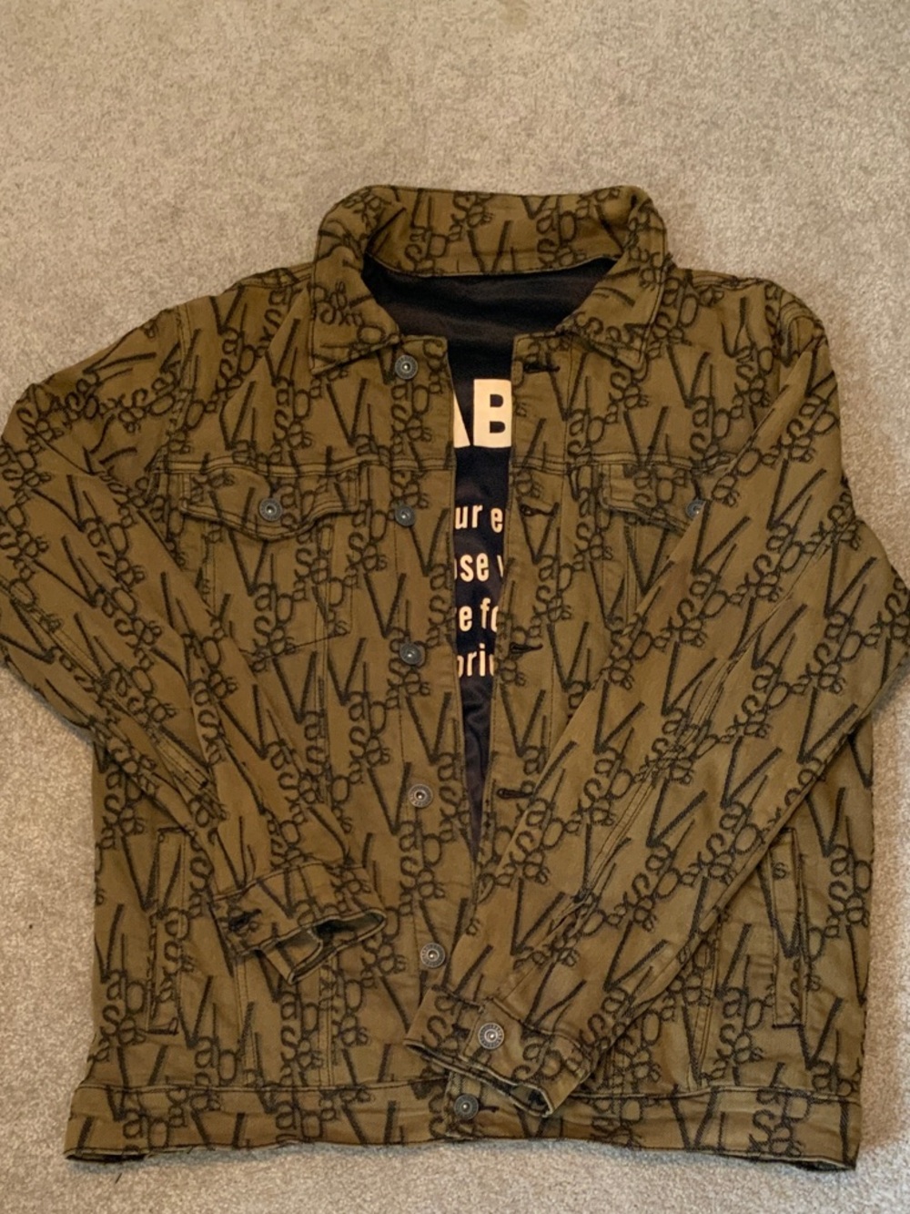 Men's Olive Logo-Print Lightweight Shirt Jacket
